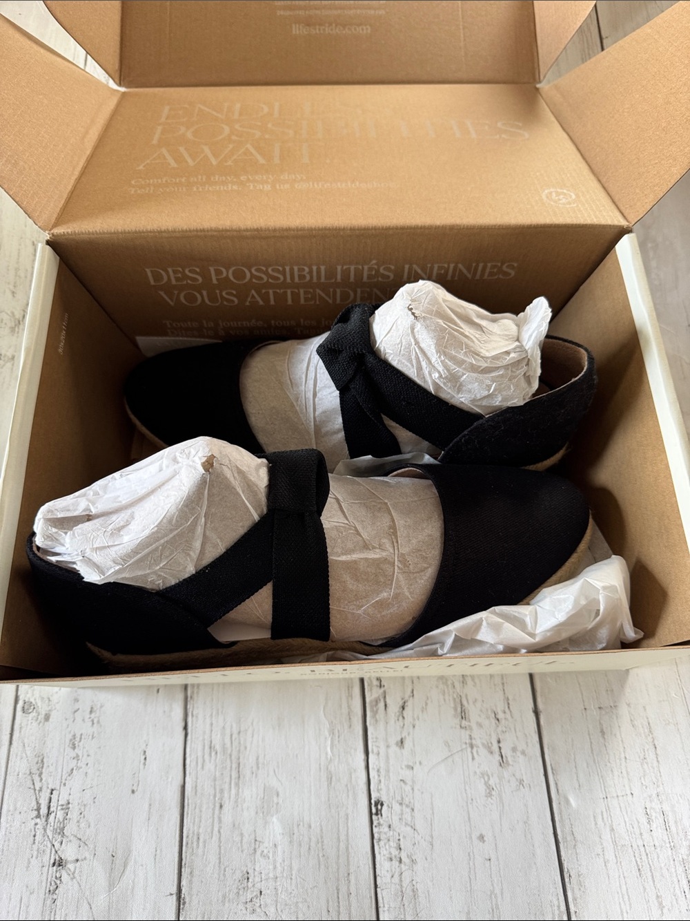 LifeStride Black Canvas Espadrille Flat with Crisscross Straps